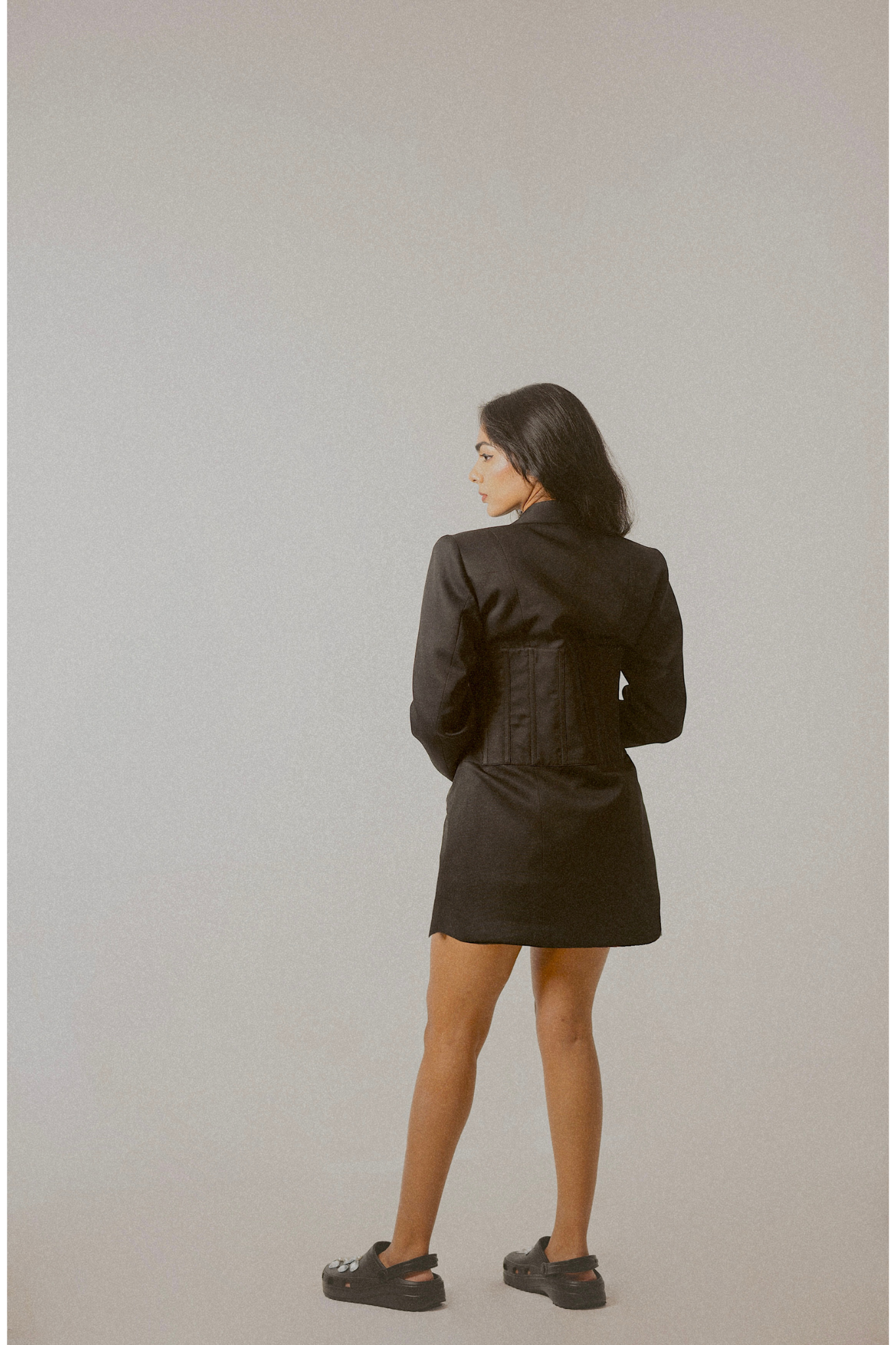 Reversed corset blazer dress